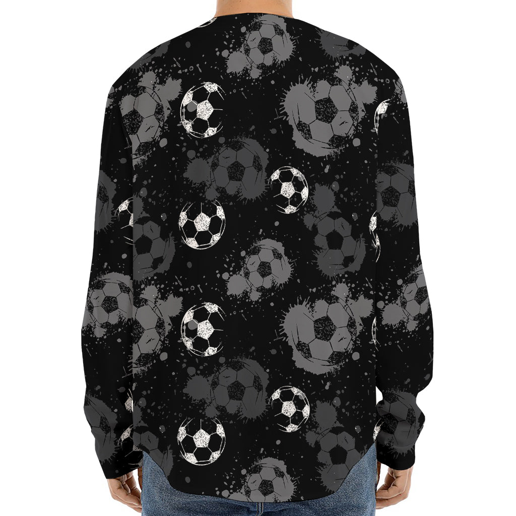 Grunge Soccer Ball Pattern Print Long Sleeve Baseball Jersey