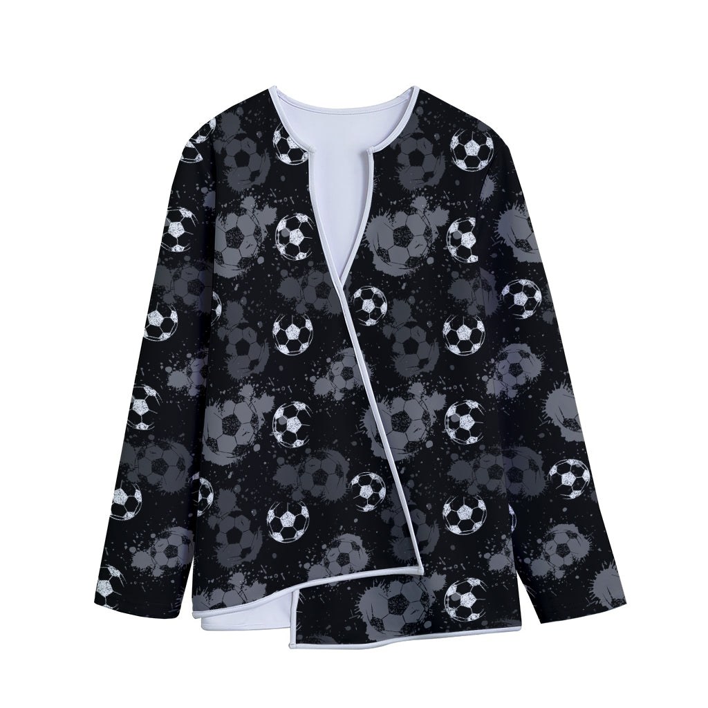 Grunge Soccer Ball Pattern Print Long Sleeve Short Coat
