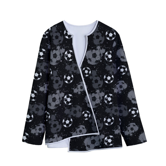 Grunge Soccer Ball Pattern Print Long Sleeve Short Coat