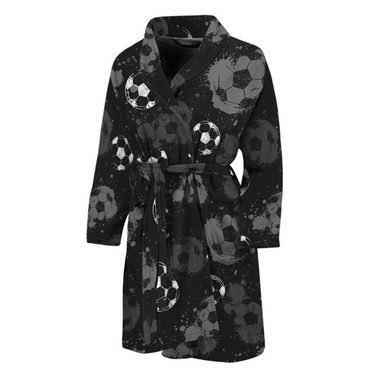 Grunge Soccer Ball Pattern Print Men's Bathrobe