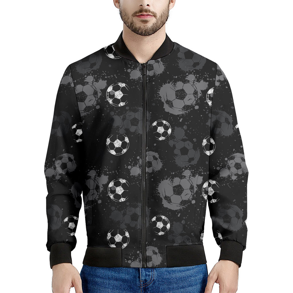 Grunge Soccer Ball Pattern Print Men's Bomber Jacket