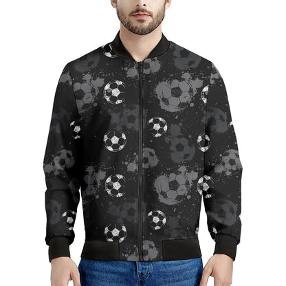 Grunge Soccer Ball Pattern Print Men's Bomber Jacket