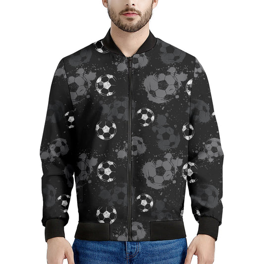 Grunge Soccer Ball Pattern Print Men's Bomber Jacket