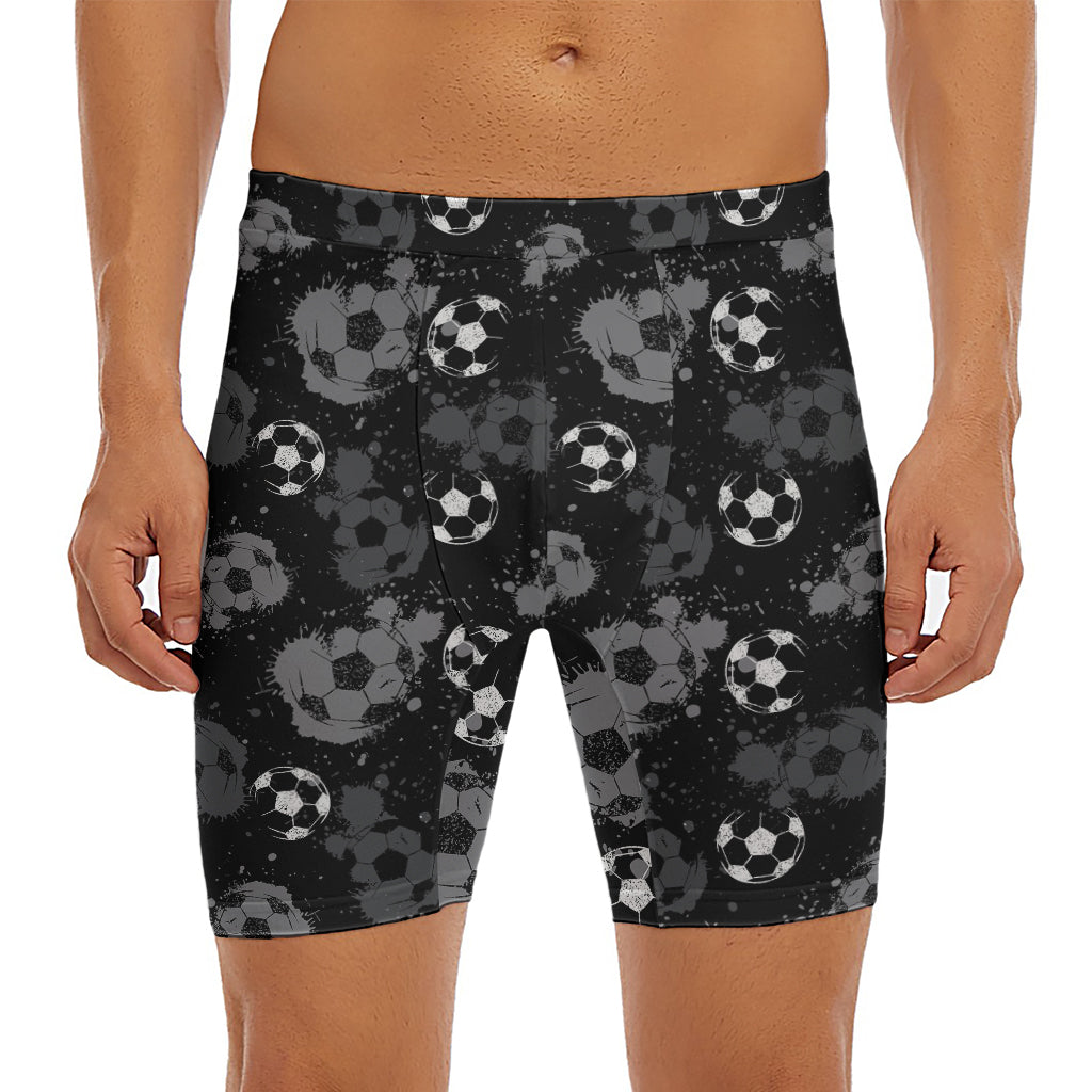 Grunge Soccer Ball Pattern Print Men's Long Boxer Briefs