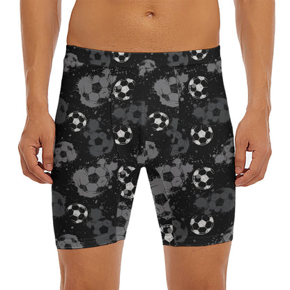 Grunge Soccer Ball Pattern Print Men's Long Boxer Briefs