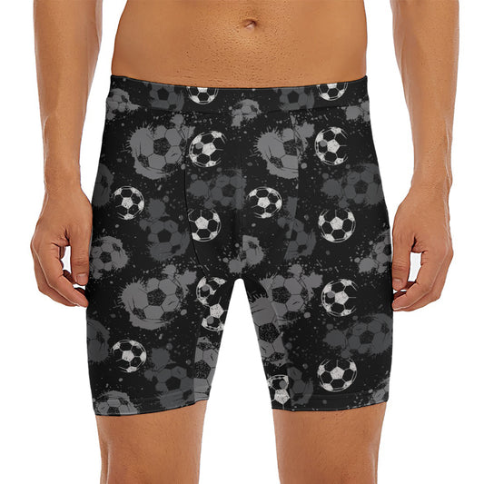 Grunge Soccer Ball Pattern Print Men's Long Boxer Briefs