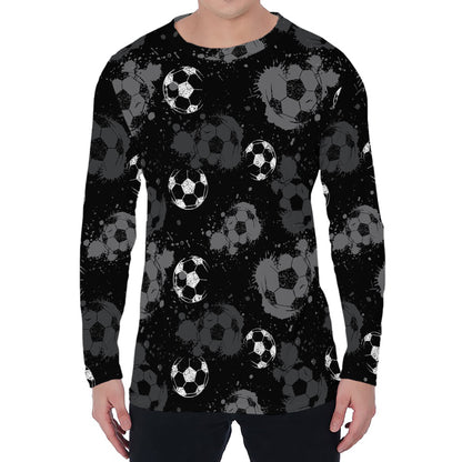 Grunge Soccer Ball Pattern Print Men's Long Sleeve T-Shirt