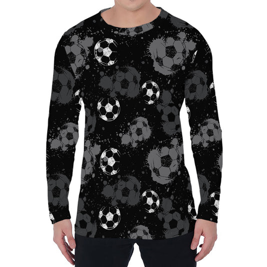 Grunge Soccer Ball Pattern Print Men's Long Sleeve T-Shirt