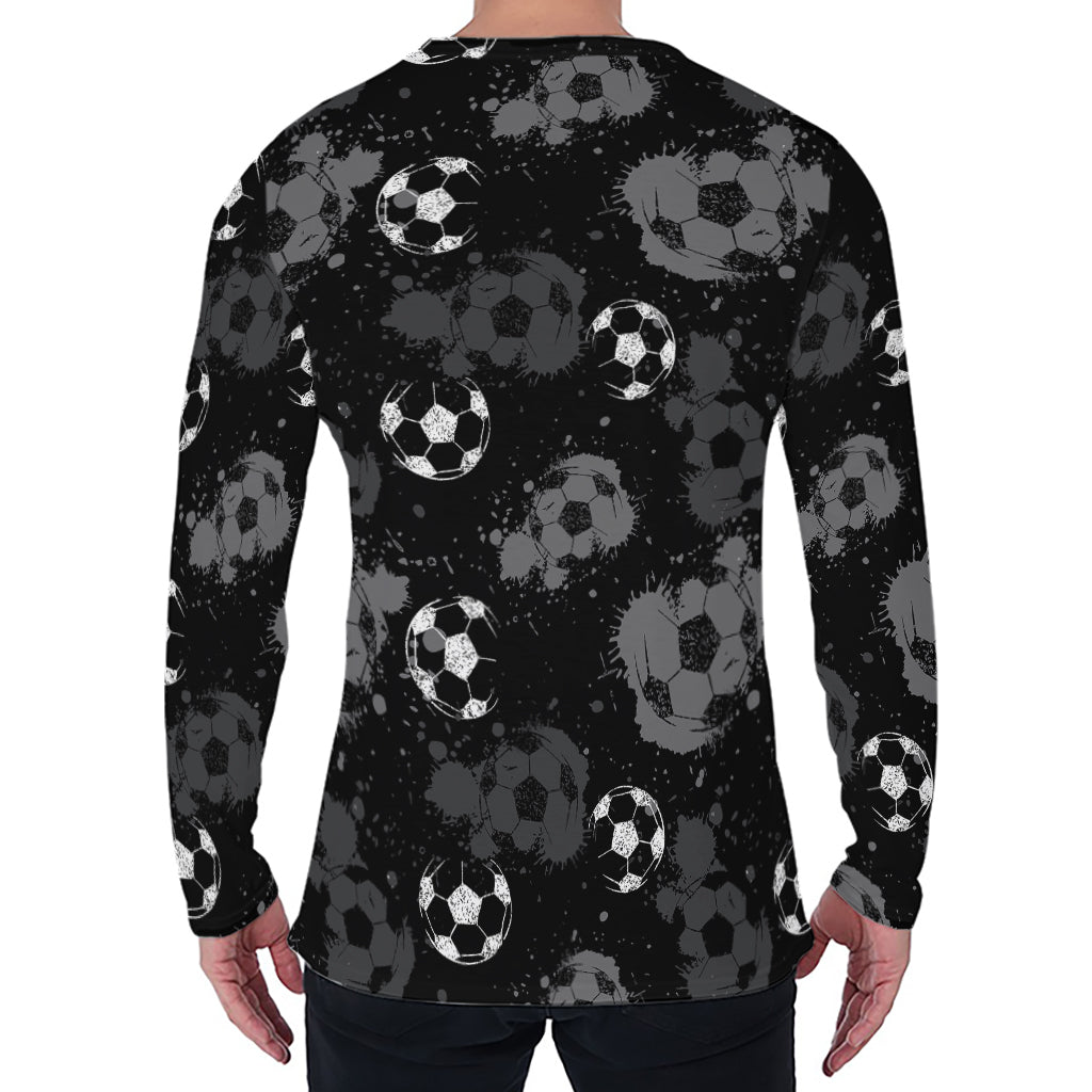 Grunge Soccer Ball Pattern Print Men's Long Sleeve T-Shirt