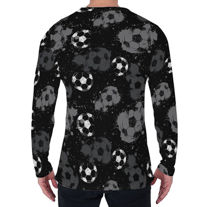 Grunge Soccer Ball Pattern Print Men's Long Sleeve T-Shirt