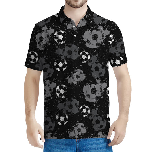 Grunge Soccer Ball Pattern Print Men's Polo Shirt