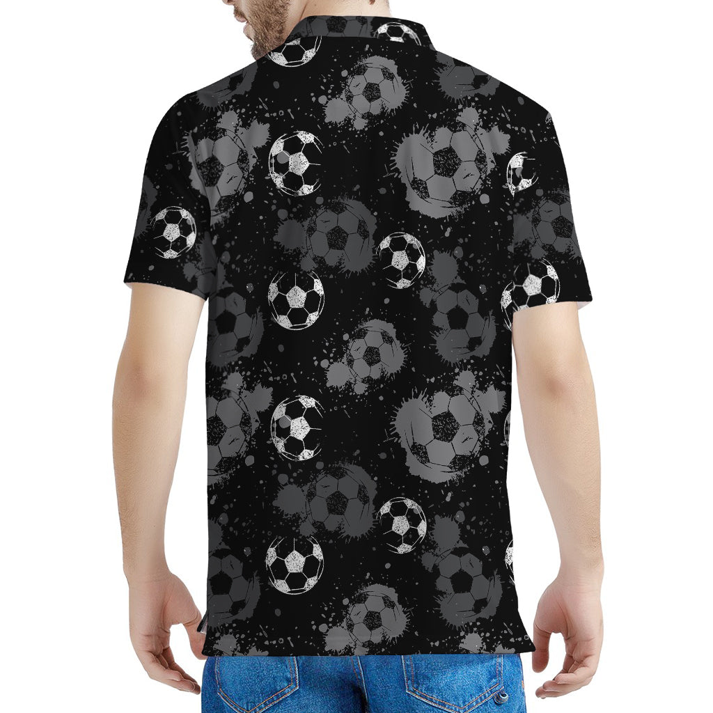Grunge Soccer Ball Pattern Print Men's Polo Shirt