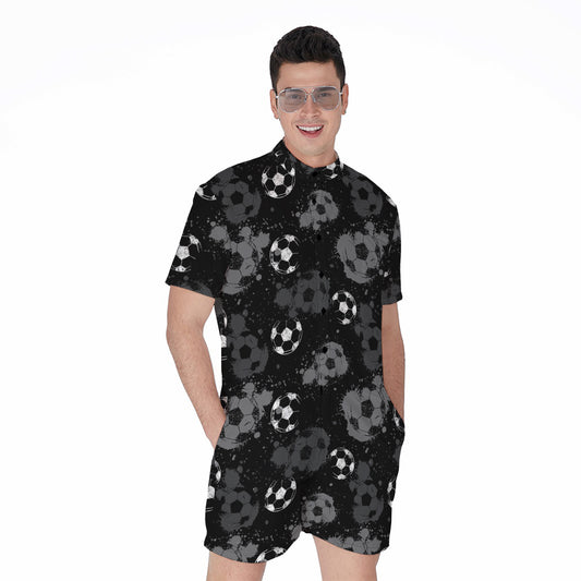 Grunge Soccer Ball Pattern Print Men's Rompers