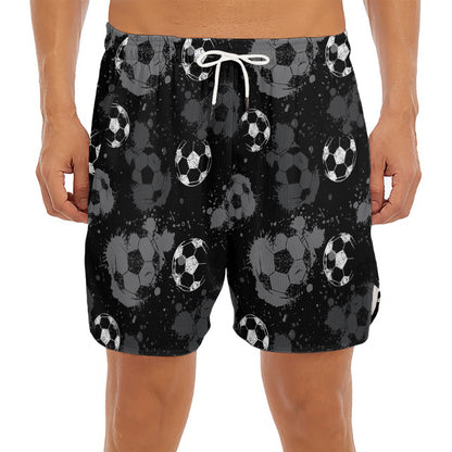 Grunge Soccer Ball Pattern Print Men's Split Running Shorts
