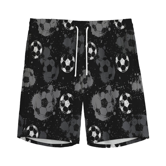 Grunge Soccer Ball Pattern Print Men's Sports Shorts