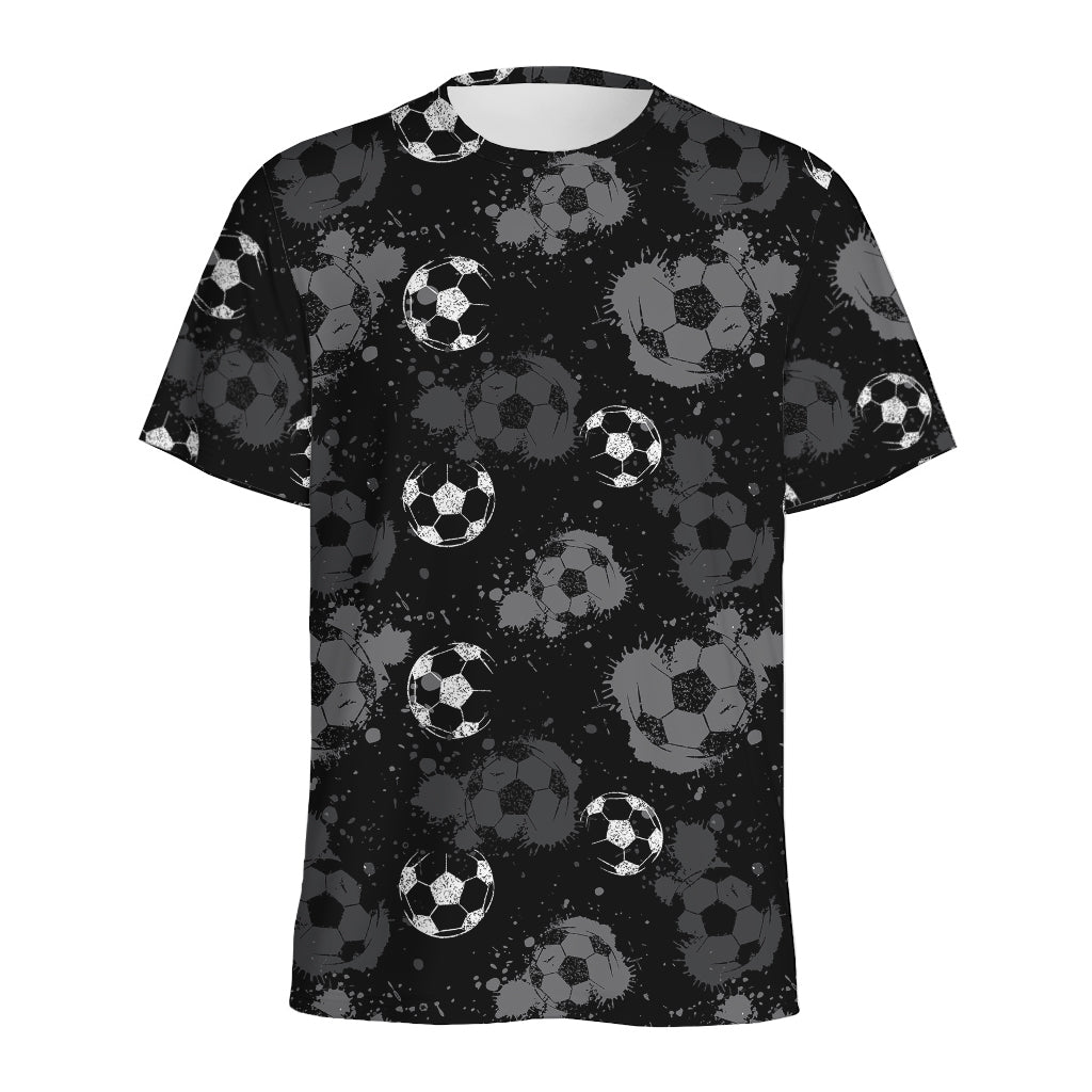 Grunge Soccer Ball Pattern Print Men's Sports T-Shirt