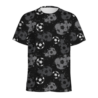 Grunge Soccer Ball Pattern Print Men's Sports T-Shirt