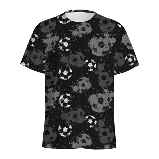 Grunge Soccer Ball Pattern Print Men's Sports T-Shirt