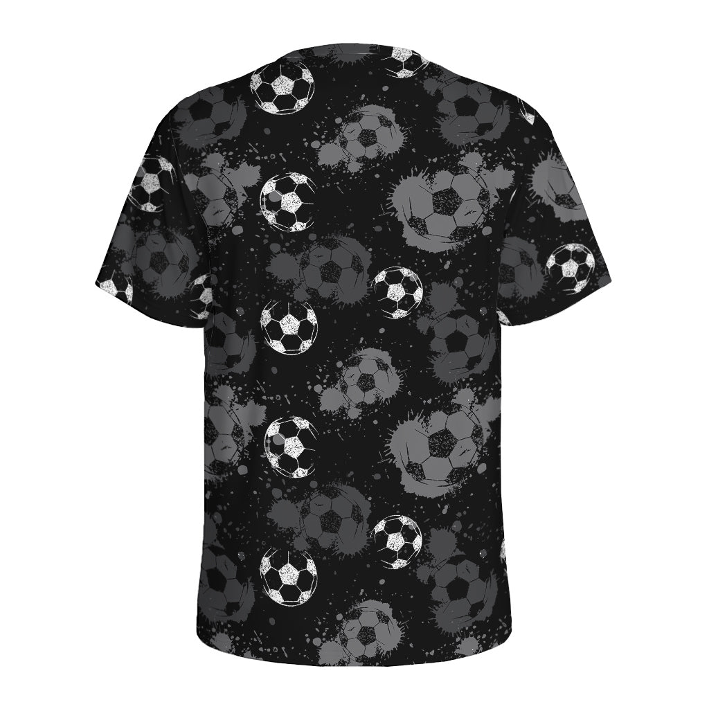 Grunge Soccer Ball Pattern Print Men's Sports T-Shirt