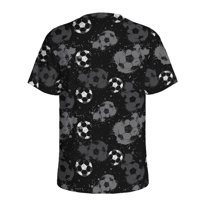 Grunge Soccer Ball Pattern Print Men's Sports T-Shirt