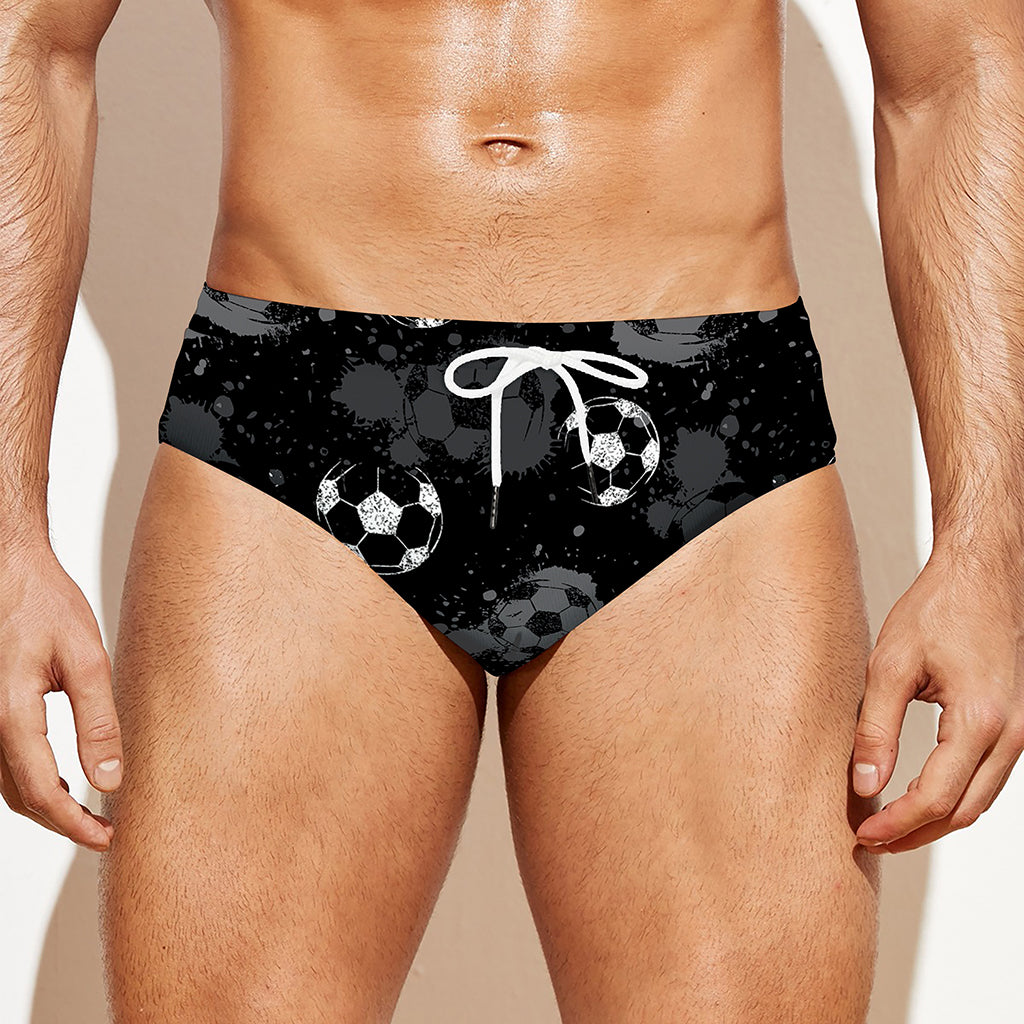 Grunge Soccer Ball Pattern Print Men's Swim Briefs