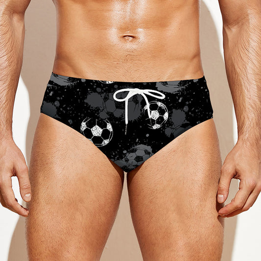 Grunge Soccer Ball Pattern Print Men's Swim Briefs