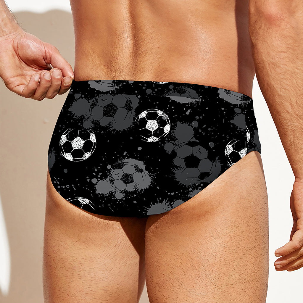 Grunge Soccer Ball Pattern Print Men's Swim Briefs