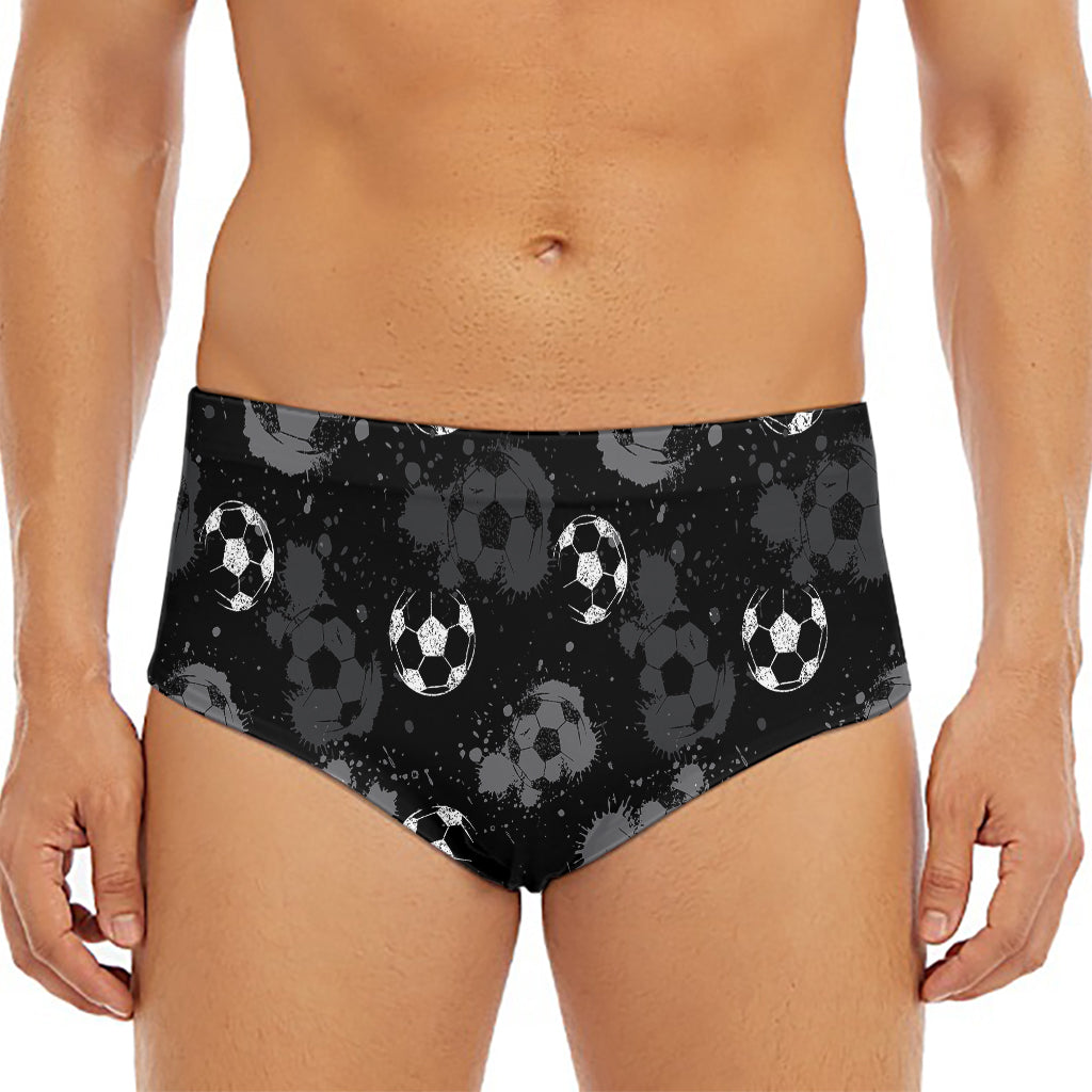 Grunge Soccer Ball Pattern Print Men's Triangle Swim Briefs