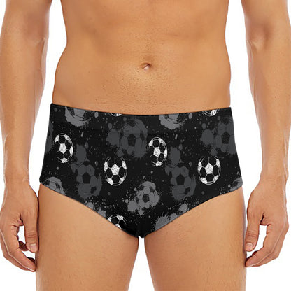 Grunge Soccer Ball Pattern Print Men's Triangle Swim Briefs
