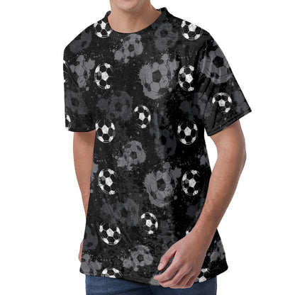 Grunge Soccer Ball Pattern Print Men's Velvet T-Shirt