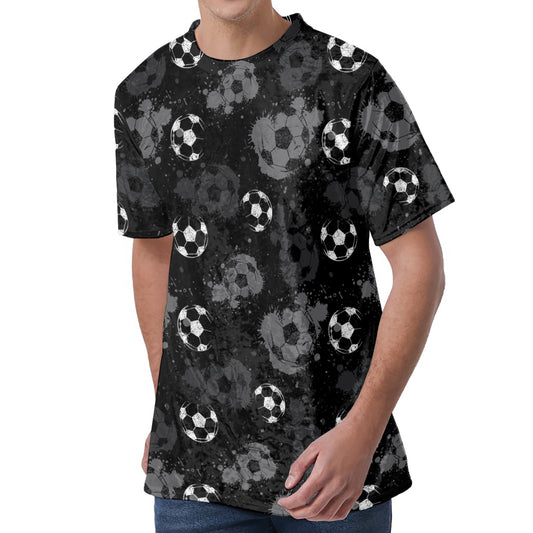 Grunge Soccer Ball Pattern Print Men's Velvet T-Shirt