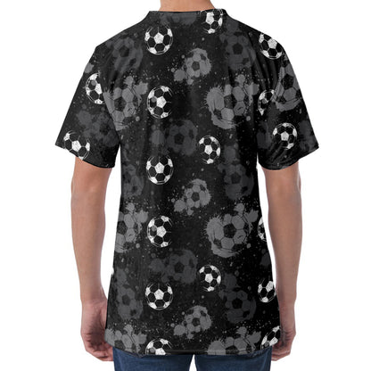 Grunge Soccer Ball Pattern Print Men's Velvet T-Shirt