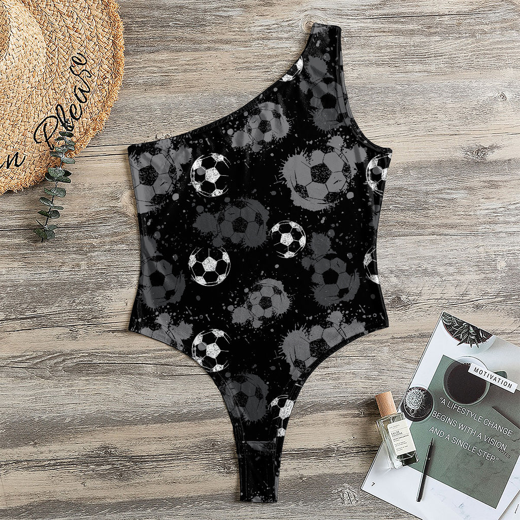 Grunge Soccer Ball Pattern Print One Shoulder Bodysuit