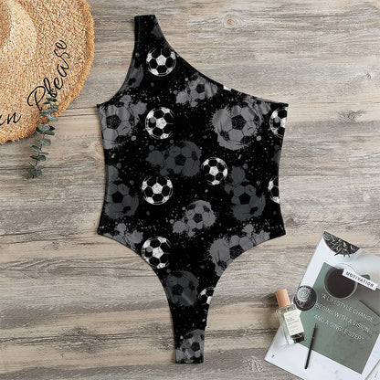 Grunge Soccer Ball Pattern Print One Shoulder Bodysuit