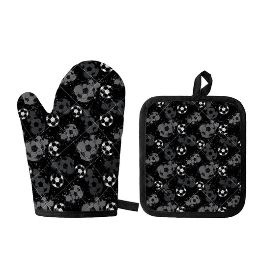 Grunge Soccer Ball Pattern Print Oven Mitt And Pot Holder Set