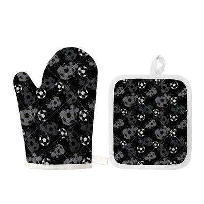Grunge Soccer Ball Pattern Print Oven Mitt And Pot Holder Set