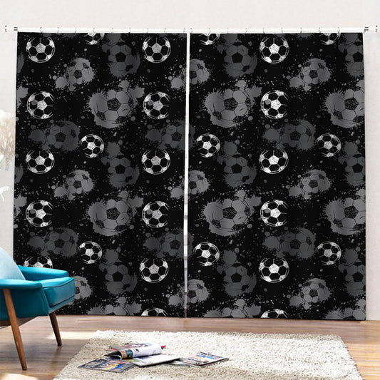 Grunge Soccer Ball Pattern Print Pencil Pleat Curtains