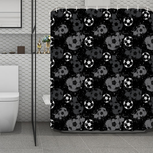 Grunge Soccer Ball Pattern Print Polyester Shower Curtain