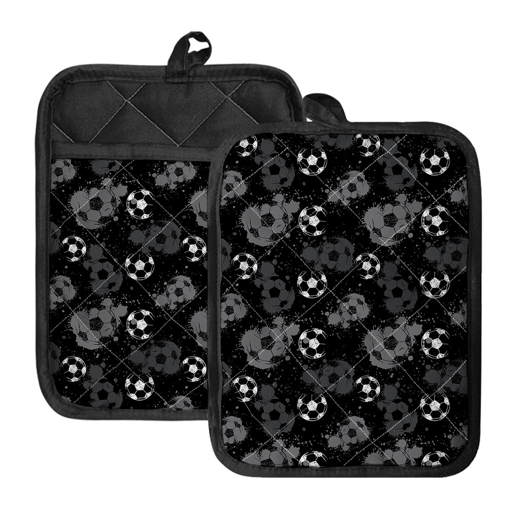 Grunge Soccer Ball Pattern Print Pot Holders With Pocket