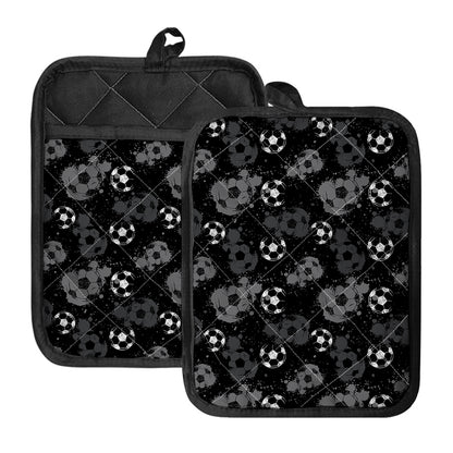 Grunge Soccer Ball Pattern Print Pot Holders With Pocket