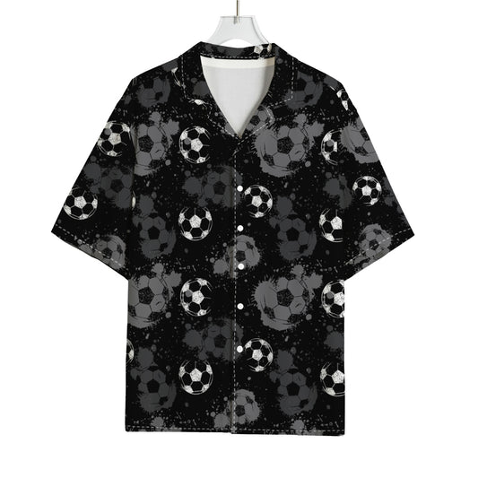 Grunge Soccer Ball Pattern Print Rayon Hawaiian Shirt