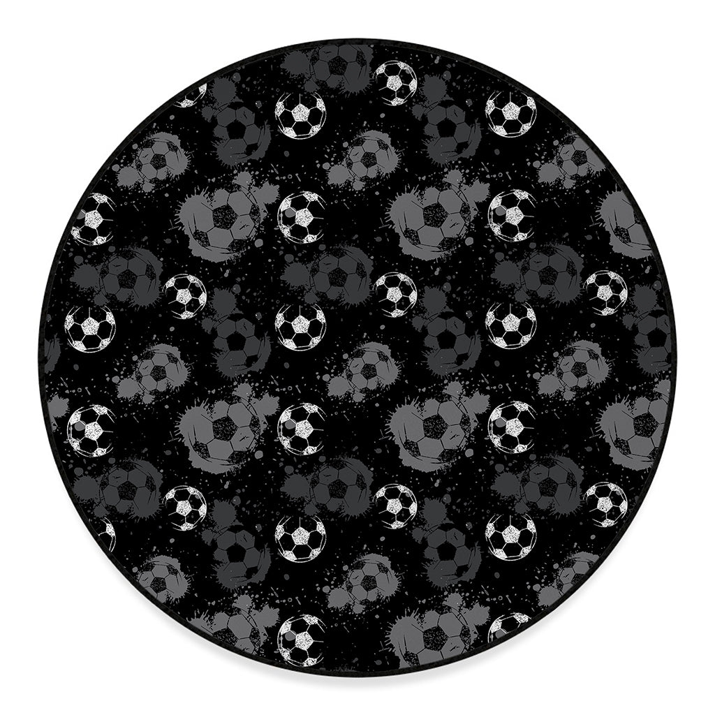 Grunge Soccer Ball Pattern Print Round Floor Mat
