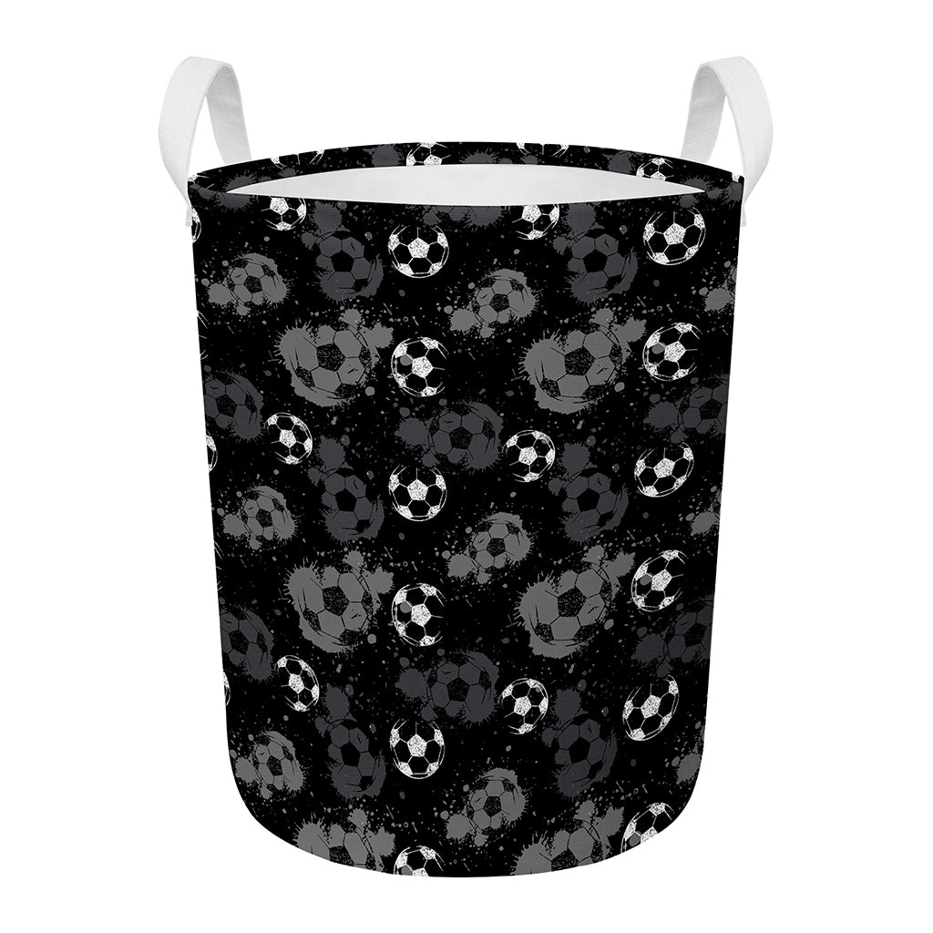 Grunge Soccer Ball Pattern Print Round Laundry Basket