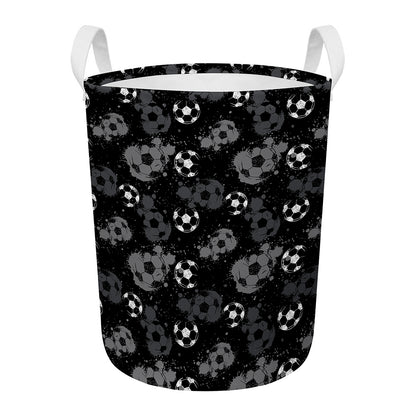Grunge Soccer Ball Pattern Print Round Laundry Basket