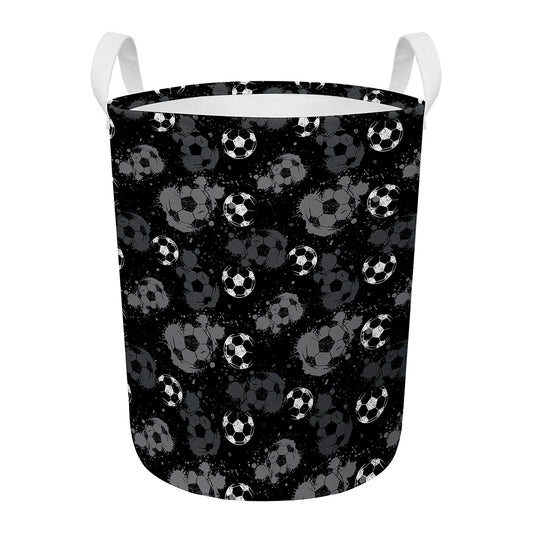 Grunge Soccer Ball Pattern Print Round Laundry Basket