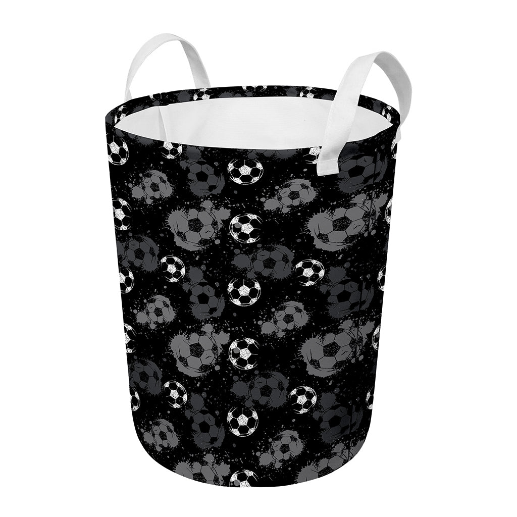 Grunge Soccer Ball Pattern Print Round Laundry Basket