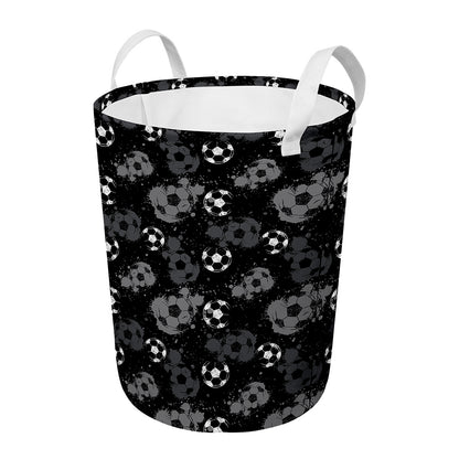 Grunge Soccer Ball Pattern Print Round Laundry Basket