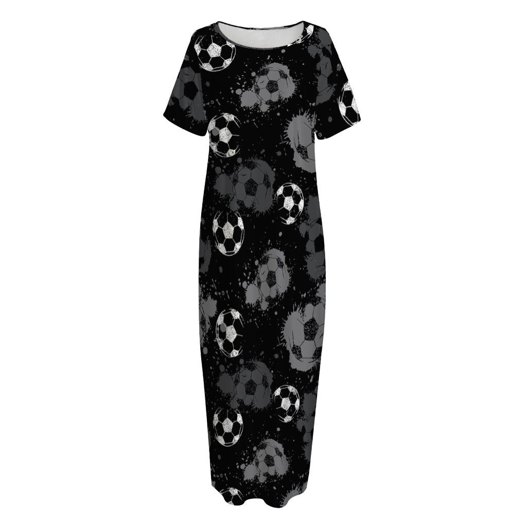 Grunge Soccer Ball Pattern Print Short Sleeve Long Nightdress