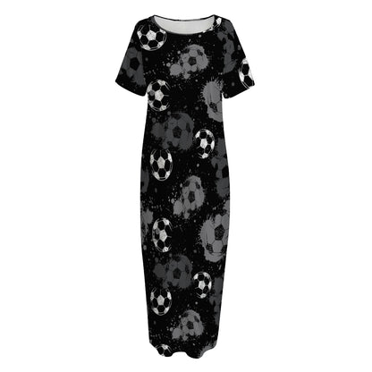 Grunge Soccer Ball Pattern Print Short Sleeve Long Nightdress