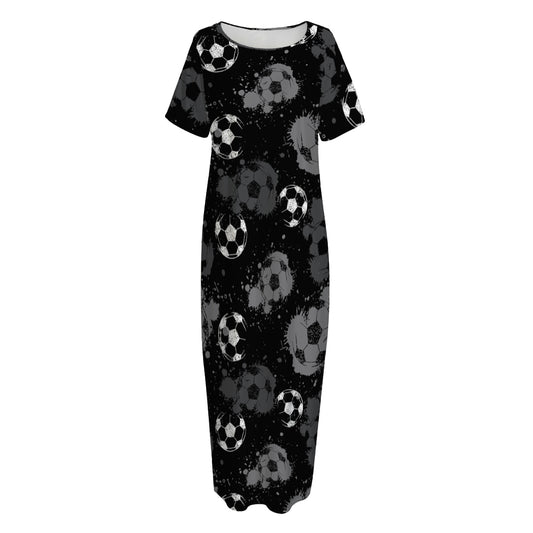 Grunge Soccer Ball Pattern Print Short Sleeve Long Nightdress